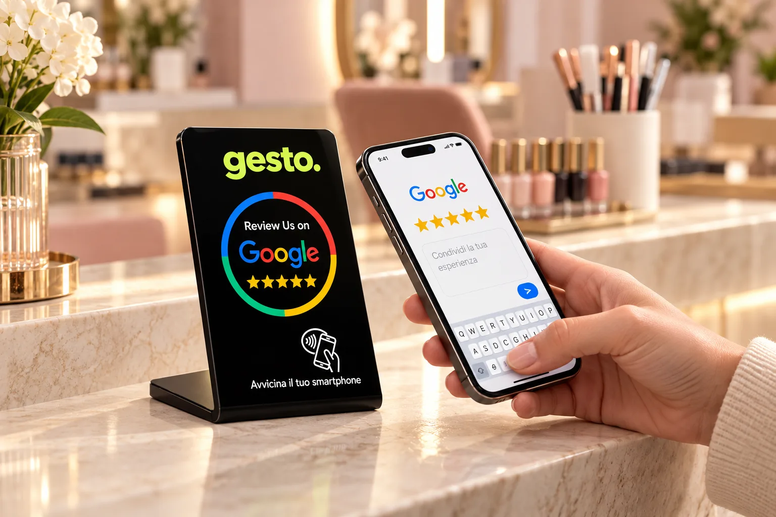 Ambientazione illustrativa di Gesto in un salone beauty