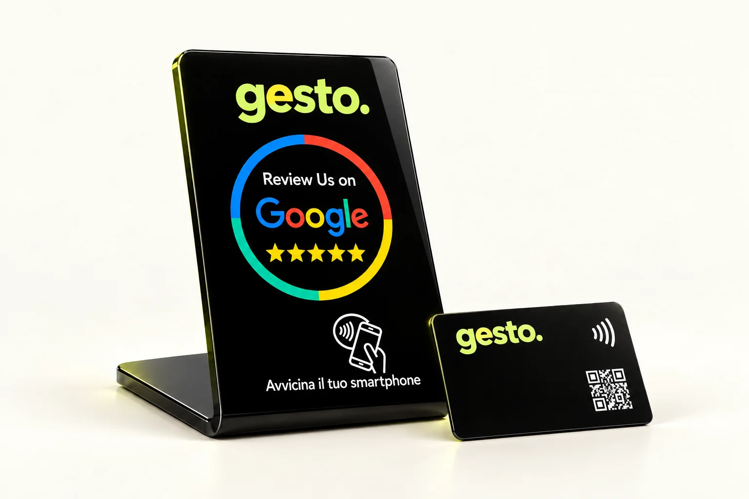 Gesto Duo con stand e card: foto prodotto illustrativa